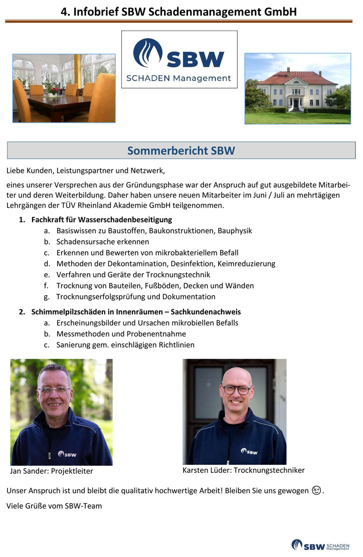 SBW Schadenmanagement Infobrief Nr.4 